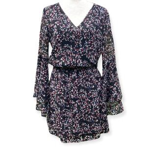 WHBM Flowy Print Long Sleeve Dress Black